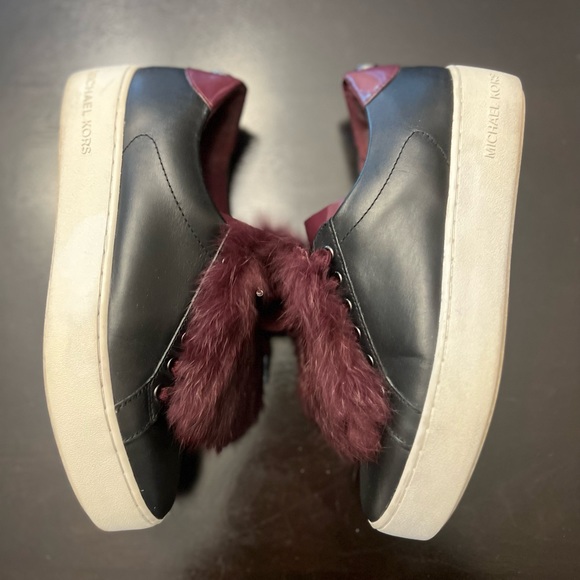 - Black leather and burgundy fur embellished sneakers - Picture 8 of 14